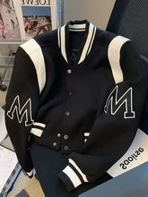 Threebooy American Fashion High-end Baseball Uniform Embroidered Letters Black White Color-blocking Niche Fat Girl Cardigan Top Coat Chic