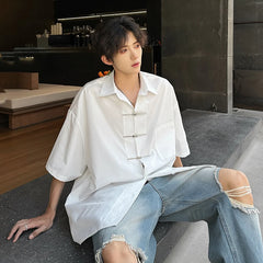 Threebooy Chic Buttons Decor Shirt Men Lapel Short Sleeve Korean Style Fashion Men Clothing Summer Personality Streetwear Casual Shirts