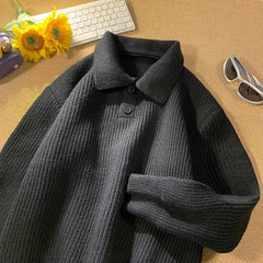 Threebooy Solid Color Polo Neck Sweater Men's Fashionable Winter Long-sleeved Sweater Japanese Retro Trend Couple Warm Coat Aesthetic