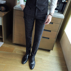 Threebooy Men's Spring High Quality Business Suit Pants/Male Slim Fit Fashion Plaid Groom's Wedding Dress Trousers 29-35