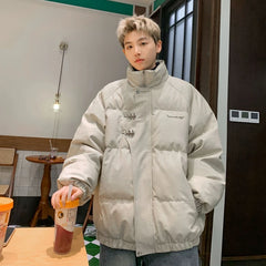 Threebooy PU leather cotton jacket winter metal fly button winter high-end men's clothing American style cotton jacket