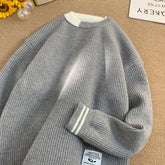 Threebooy Men Retro Color Collision Twist Sweater Loose Fit Round Neck Knit Jumper Pullover Autumn Winter Casual 4 Colors Knitted Sweaters