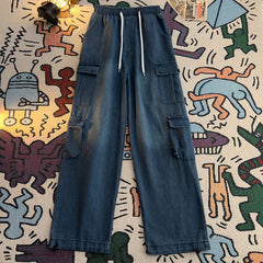 Threebooy Fashionable Loose Straight Wide-leg Workwear Trendy Hip-hop Washing Jeans Spring Summer American Oversize Retro Trousers Chic
