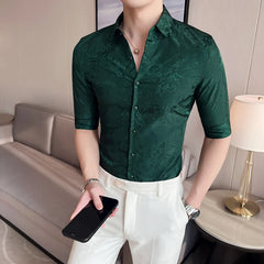 Threebooy British Style Men Summer High-end Printed Business Shirts/Male Slim Fit Lapel Casual Shirts With Short Sleeves S-4XL