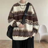Threebooy Autumn and Winter Round Neck Sweater for Men Casual Trendy Brand Streamer Lazy Style Contrast Striped Knitted Sweater