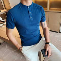 Threebooy New Fashion Man Ice Silk Knitting Polo Shirt Casual Cotton British Style Slim Men Short Sleeve High Quantity Polo Shirts