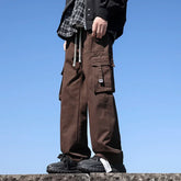 Threebooy 6 Colors Men's 100% Cotton Cargo Casual Pants Baggy Straight Elastic Waist Comfortable Trousers Fashion Streetwear Male Clothes