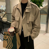 Threebooy Autumn Clothing Men's Luxury Jacket Casual Streetwear Turn-down Collar Pocket Korean Popular Harajuku Retro Long Sleeve Coat