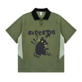 Threebooy Japanese Retro Contrasting POLO Shirt Short-sleeved Men Loose Couples Versatile National Trend Lazy Style Casual Lapel T-shirt