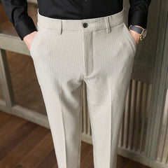 Threebooy British Style Men Spring High Quality Casual Waffle Business Suit Pants/Male Slim Fit Fashion Formal Dress Trousers 28-38