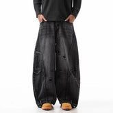 Threebooy Korean Retro Plus Size Ripped Jeans Men'S Wide Leg Curved Pants Fashionable Casual Loose Straight Leg Pants