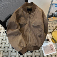 Threebooy American Retro Workwear Jacket Men Women Clean Fit Vintage Fashion Loose Casual Spring Autumn Outerwear Zipper Up Coat