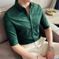 Threebooy British Style Men Summer High-end Printed Business Shirts/Male Slim Fit Lapel Casual Shirts With Short Sleeves S-4XL