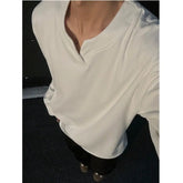 Threebooy V-Neck Long Sleeve T-Shirt Men's Autumn Winter American Style Layering Warm Solid Color Sweatshirt