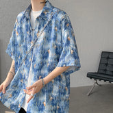 Threebooy Men Ice Silk Smooth Shirt Spring Summer Thin Luxury Loose Korean Casual Shirt Beach Trendy Floral Draping Shirts Plus Size 5XL-M