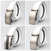 Threebooy New Fashion 3.5cm Width White Ratchet Belt For Men Genuine Leather Automatic Buckle Casual Trouser Belts Strap 100-130cm