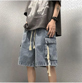 Cargo Shorts Men Denim Trousers Multi Pockets S-3XL Teens Hip Hop Washed Chic American Streetwear Fashion Elastic Waist Vintage