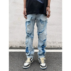 Threebooy Grunge Y2K Streetwear Baggy Ripped Jeans Pants Men Clothing Washed Blue Straight Denim Trousers Pantalon Homme