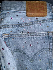 Threebooy Baggy Jeans Women High Waist Slim Y2K Pants Gothic Pocket Sequins Rhinestone Retro Blue Jeans Fashion Straight Denim Trousers