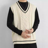 Threebooy Korean Version Autumn Winter New Loose Vest American Retro Knitted Sweater Vest Sleeveless Sweater Men Aesthetic Academy Chic
