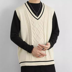 Threebooy Korean Version Autumn Winter New Loose Vest American Retro Knitted Sweater Vest Sleeveless Sweater Men Aesthetic Academy Chic