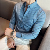 Threebooy Plus Size S-3XL Korean Long Sleeve Striped Shirts Men Clothing Simple Slim Fit Business Casual Office Blouse Homme Hot Sale