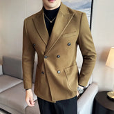 Threebooy Men's Double-Breasted Business Suit Jackets/Male Slim Fit Solid Color Office Dress Blazers Casual Trendy Masculino Tuxedo 3XL-M