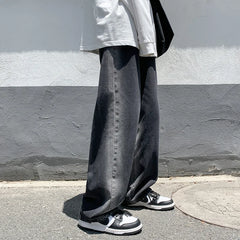 Threebooy Men's Baggy Homme Cargo Pocket Jeans Fashion Black Trousers Loose Wide Leg Pants Biker Blue Color Casual Pants S-2XL