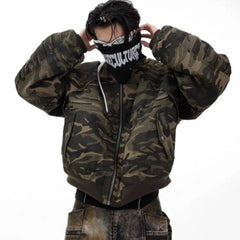 Threebooy Mens Niche Streetwear Camouflage Baseball Uniform Thickened Jacket Contrast Casual Perform Male Tops Fashion Men'S Clothing