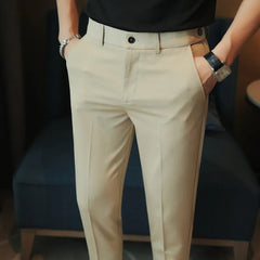 Threebooy Men Formal Trousers New Fashion Belt Design Man Dress Pants Simple Slim Fit Business Casual Suit Pant Plus Size 38