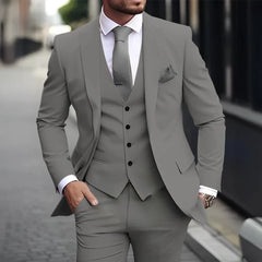 Threebooy Fashion Men's 3 Piece Suit Classic Peak Lapel Business Formal Wedding Groom Slim Fit Elegant Gentleman Style Fashion