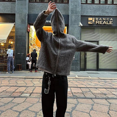 Threebooy Korean Fashion Cardigan Casual Loose Zipper Hooded Jacket 2025 Spring Autumn New Plush High-End Street Hip-Hop Y2k Jacket Men