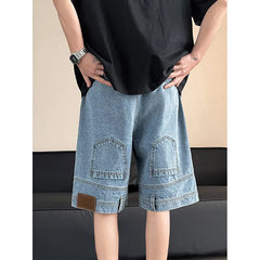 Threebooy Short Men Blue Washed Denim Shorts Casual Distressed Design Summer Streetwear Fashion Comfort Fit Men Denim Shotrt