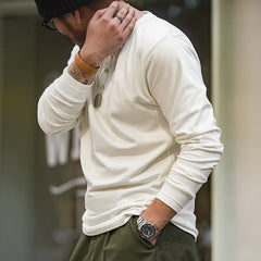 Threebooy Long-sleeved Henley Shirt for Men Three-button Classic Design Round Collar Beige Basic T-shirts Male Autumn Thin Tees