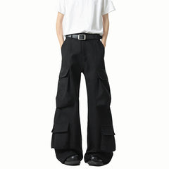 Threebooy Men Loose Fit Cargo Pants Workwear Trousers Multi Pocket Outdoor Casual Joggers Streetwear Hip Hop Drop Crotch Trousers for Men