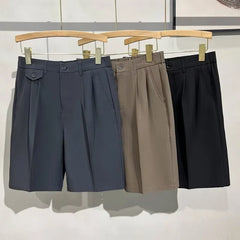 Threebooy Summer High Street Straight Suit Shorts For Men Drape Casual Baggy Wide Leg Short Pants Korean Fashion Breathable Y2K Bermudas