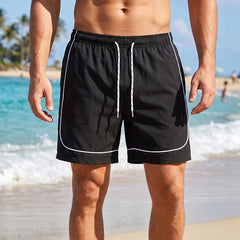 Threebooy Men's Trendy Line Beach Shorts with Mesh Lining Summer Casual Board Shorts Quick Dry Swim Trunks with Side Pockets Bathing Suit