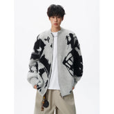Korean men's sweater Imitation mink wool cardigan sweater 2025 Autumn Winter New Tie dye jacquard cardigan knitted sweater
