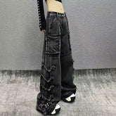 Threebooy Spring and Autumn Hip Hop High Street Personalized Work Clothes Jeans for Couples Loose Retro Harajuku Casual Wide Leg Pants y2k