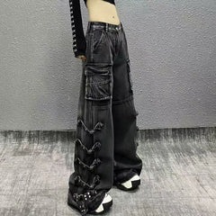 Threebooy Spring and Autumn Hip Hop High Street Personalized Work Clothes Jeans for Couples Loose Retro Harajuku Casual Wide Leg Pants y2k