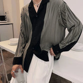 Threebooy Mens Patchwork Contrasting Pleated Long-Sleeved Shirt 2024 New Genderless British Elegant Fashion Retro Loose Shirt Unisex