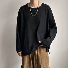 Threebooy Spring Autumn Round Neck Loose T-Shirt Men Cotton Linen Long Sleeve Casual Male Tshirt Comfortable Breathable Hip Hop Tees Tops