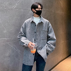 Threebooy Autumn Woolen Jacket Men Fashion Oversized Vintage Woolen Coat Men Streetwear Korean Loose Short Woolen Coat Mens Plus Size 5XL