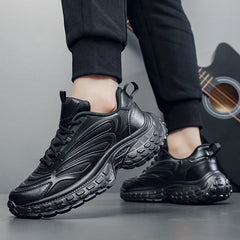 Threebooy Men Pure Black Chunky Sneakers Casual Sports Shoes Thick Soles Platform Fashion Trend Shoes