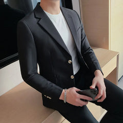 Threebooy New Suit Jacket Mens Fashion Tops Slim Handsome Spring Autumn Male Suits Coat British Casual Men White Blazer Jacket Solid