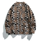 Threebooy Vintage Plaid Wool Cardigan Jackets Mens Streetwear Harajuku Casual Coats Men Oversized Autumn New Large Pockets Loose Jacket