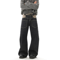 Threebooy Hip Hop Patchwork Straight Jeans Black High Street Pocket Pants Japanese Harajuku Fashion Casual Loose Mopping Wide-leg Jeans