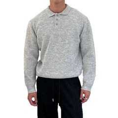 Threebooy New British Retro Men Polo Neck Sweater Light Luxury Knit Loose Long Sleeve Pullover Casual Solid Color Premium Knitwear M-3XL