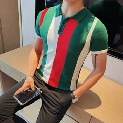 Threebooy Men's Summer Casual Short Sleeve Knitting Polo Shirts/Male Slim Fit High Quality Color Matching Short Sleeve Polo Homme S-5XL