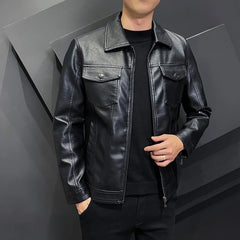 Threebooy Spring Leather Jacket Men Motorcycle Jacket Slim Fit Male Autumn Faux Leather Coat Men's Casual Zipper Windbreaker Clothes